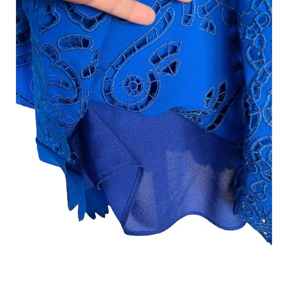 Blue Cocktail Dress Cobalt Sleeveless Laser Cutouts A-Line Round Neck Medium EUC - Picture 8 of 12